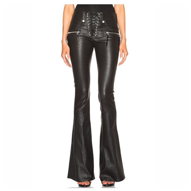 Punk Wind Wide Leg PU Leather Pant Flared Trousers Women Gothic Pant